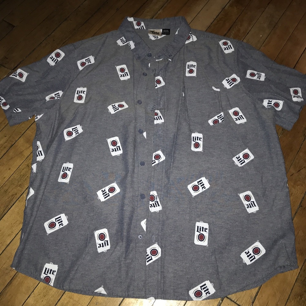 Miller Lite‎ 2XL Adult ButtonUp Shirt Gray EUC